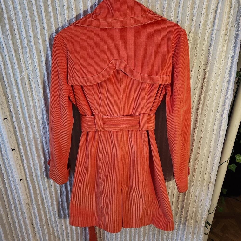 Bebe Sz Small Orange Cotton Blend Corduroy Button Up Trench Coat Spring Jacket - Picture 4 of 8